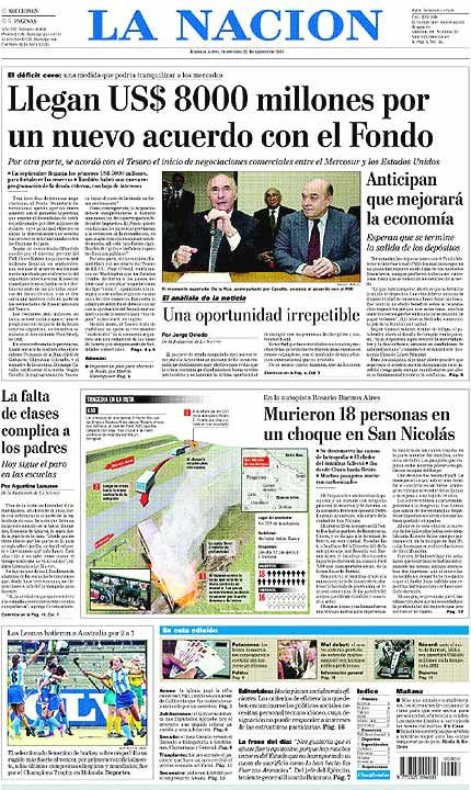 Portada Diario La Naci�n (foto obtenida de la p�gina www.lanacion.com.ar )  